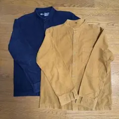 無印良品フランネルネルスタンドからーシャツ ２枚セットネイビー キャメル