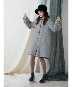 チェックステンカラーAラインコート