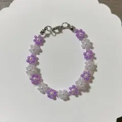ビーズブレスレット　ハンドメイド　アクセサリー　推し活　パープル