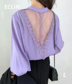 新品❣️ECLIN パープル 背中レースシャツ L