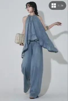 sheller♡シェリエ♡バックVランダムプリーツオールインワン