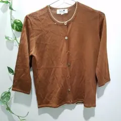 23区 カーディガン 七分袖 羽織 バイカラー 小さいサイズ オンワード樫山 茶