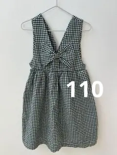 フタフタ　チェックワンピース　リボン　緑　110