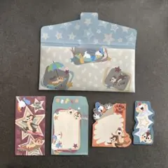 ドナルド＆チップとデール クリアケース入り付箋、メッセージカード、封筒のセット