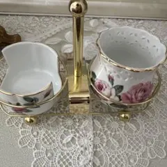 薔薇柄 陶器　スタンド付き
