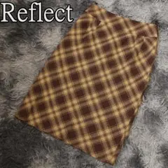 Reflect ウール タイト スカート チェック柄 日本製 ブラウン