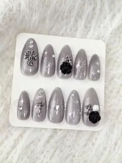 マグネット ネイルチップ クロム スナ系 量産型 地雷系ネイル y2k グレー