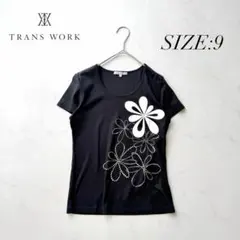 【最終価格❣️】美品 トランスワーク 花柄カットソー M 黒 綿100% 日本製のサムネイル