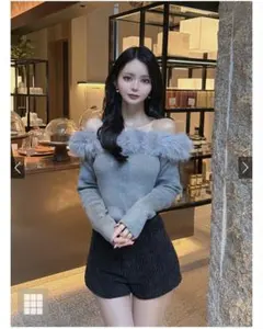 GRL 2Wayファーオフショルダーリブニットトップス[an1517]