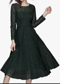 yino イノ総レースワンピースプリーツパーティドレス 結婚式二次会パーティーF