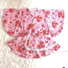 【美品】浴衣　ゆかた　女の子　90サイズ　女児　ピンク　バラお花柄フリル　子供