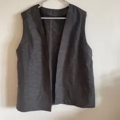 【着物リメイク】大島紬ダークグレー ノーカラー ベスト