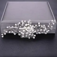 パール　シルバー　ヘアアクセサリー　ヘッドドレス　ウエディング