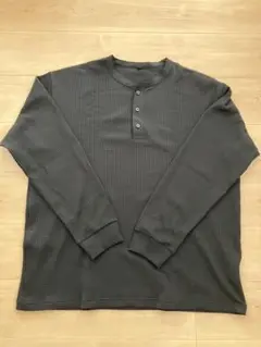 無印良品　ＵＶカット乾きやすいワッフルヘンリーネック長袖Ｔシャツ　黒　X L