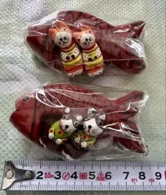 アジアン 手作り 猫と魚 置物セット 新品未使用品