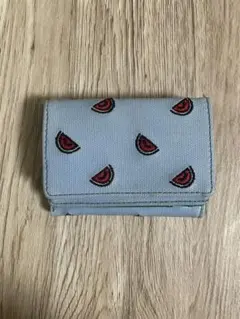 キャセリーニ　スイカ刺繍 二つ折り財布 水色のサムネイル