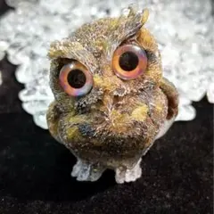 新品 未使用品 天然石 タイガーアイ フクロウ ふくろう オブジェ 金箔 置物