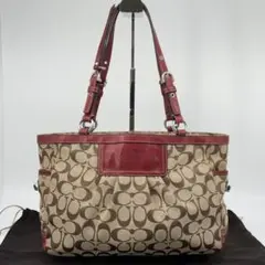 Coach Signature Tote Bag Red Turnlock
