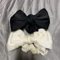 サテンリボン付きヘアゴム2個セット シュシュ ヘアアクセサリー