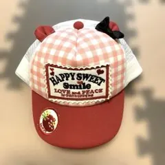 キッズ キャップ ピンク チェック柄 リボン付き☆未使用品☆のサムネイル