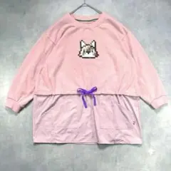 【パーソンズ】犬 スパンコール異素材ドッキングチュニック ピンク M 春秋冬のサムネイル