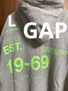 美品 GAP 1969 蛍光 プリント ジップアップ パーカー L グレー