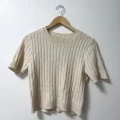 クリーム色 リブ編み ニット 半袖