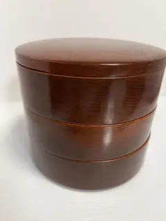 値下げしました‼️ 木製　丸　3段重箱 ダークブラウン　昭和レトロ