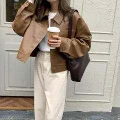 レディース PUレザー フェイクレザー ジャケット アウター ブラウン