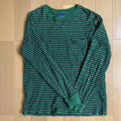 BEAMS 七分袖カットソー S グリーンストライプ