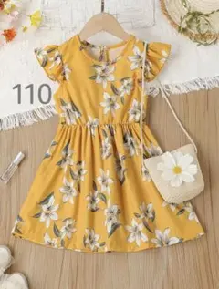 フレンチスリーブフラワーワンピース110cm