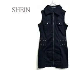 ★シーイン★タイトワンピース 黒 コットン ジッパー クール