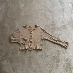 RETRO GIRL リブ編みクロップドカーディガン ベージュ ホワイト F