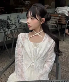 花柄レースショート丈リボンカーディガン[ru1226] オフホワイト