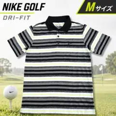 NIKE GOLF ドライフィット ボーダーポロシャツ M 半袖 ゴルフ 白黒緑