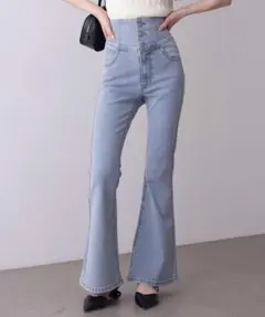 WEGO 26年春夏新作 ハイウエストストレッチフレアデニムパンツ スカイブルー