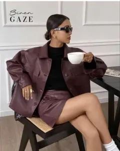 バーガンディ オーバーサイズジャケット　スカート　セットアップ