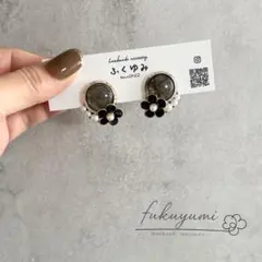 【#520】カボション/フラワーチャーム/ピアスorイヤリング