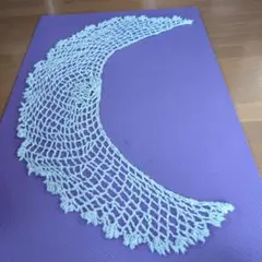 レース編みストール グレーラメ入りフリンジ付き　ハンドメイド