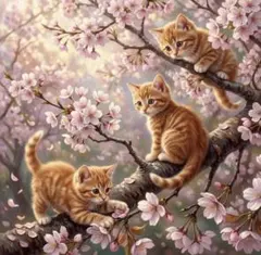 ダイヤモンドアート　猫　花　桜　キット　ビーズアート　猫達