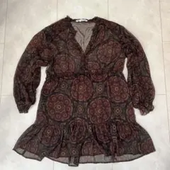 ZARA フリル付きシースルー柄ワンピース