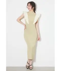 rienda 2wayショルダーフリルクロシェタイトknitOP