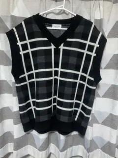 韓国製 CHEAT チェック柄 ニットベスト