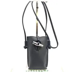 極美品 LONGCHAMP ブラック レザー スマホショルダーバッグ ロンシャン