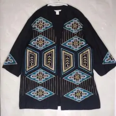H&M 刺繍ジャケット ガウン ネイティブ柄 オルテガ風 羽織 レディースのサムネイル