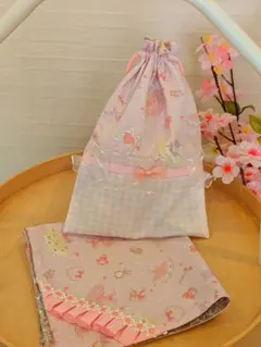 給食袋＆ランチマットセット 女の子 フリル リボン 入園入学 ハンドメイド