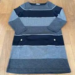 グレー ストライプ 七分袖 チュニック M