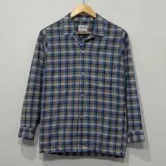 60s タウンクラフト オンブレ チェック オープンカラー シャツ L ブルー