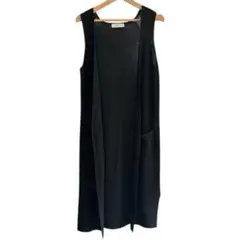 ❤️jute...❤️ロングベスト ジレ❤️フリーサイズ 黒 ポケット付 春夏秋冬