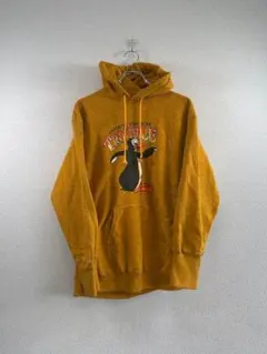 ●◎古着 トラブルマスター くすみイエローペンギンプリントパーカー アメコミ風